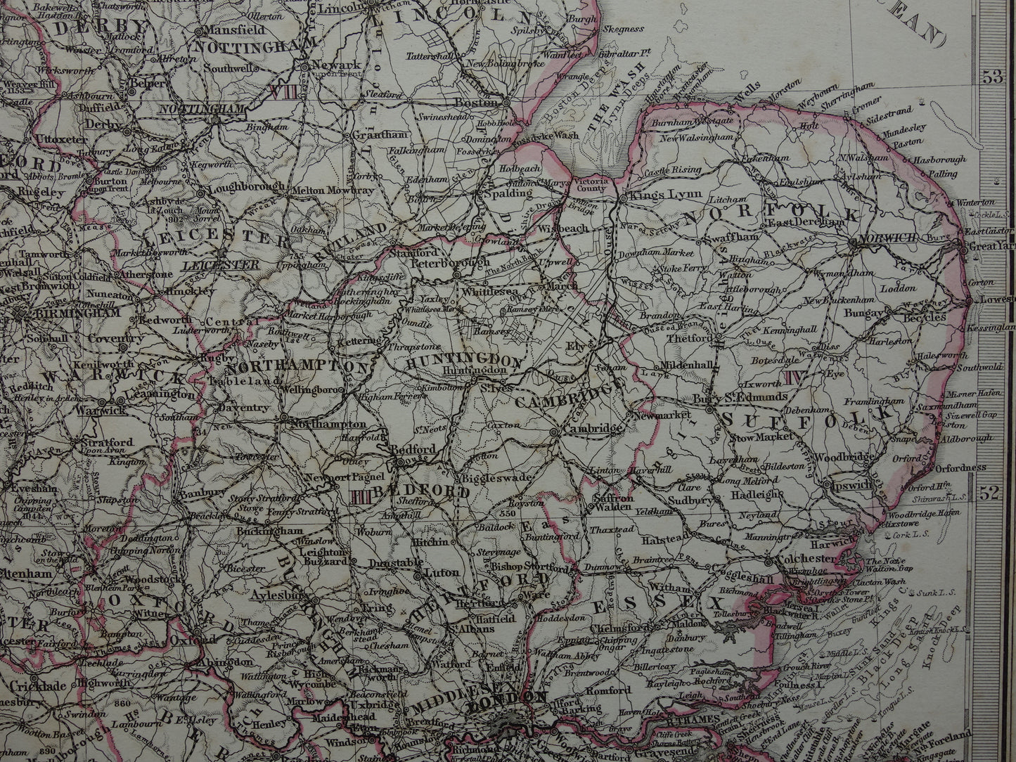 Vintage Map of England from 1886 original antique map of England and Wales