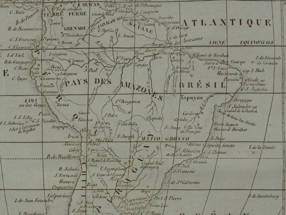ZUID-AMERIKA oude Franse kaart uit 1834 met jaartal - antieke landkaart van continent Zuid-Amerika