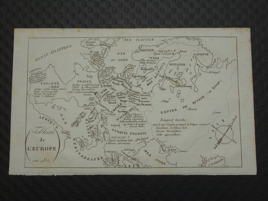 EUROPA Klein oud kaartje van Europain het jaar 1821 Antieke landkaart
