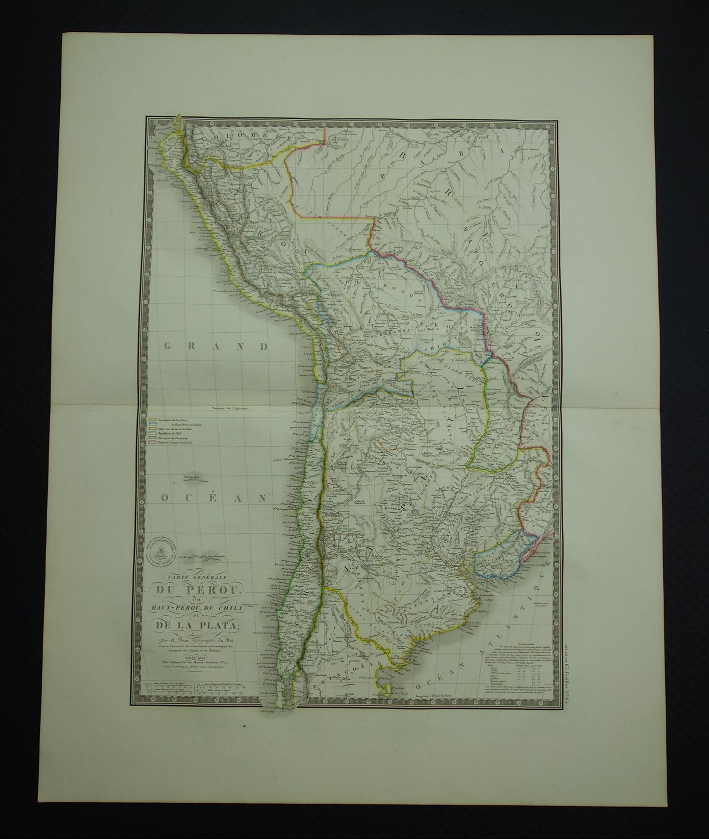 Zuid-Amerika grote oude Franse kaart van Peru Bolivia Argentinië Paraguay originele antieke handgekleurde landkaart