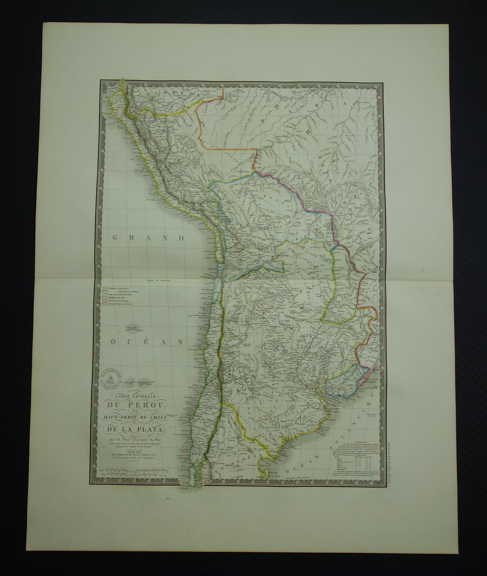 Zuid-Amerika grote oude Franse kaart van Peru Bolivia Argentinië Paraguay originele antieke handgekleurde landkaart