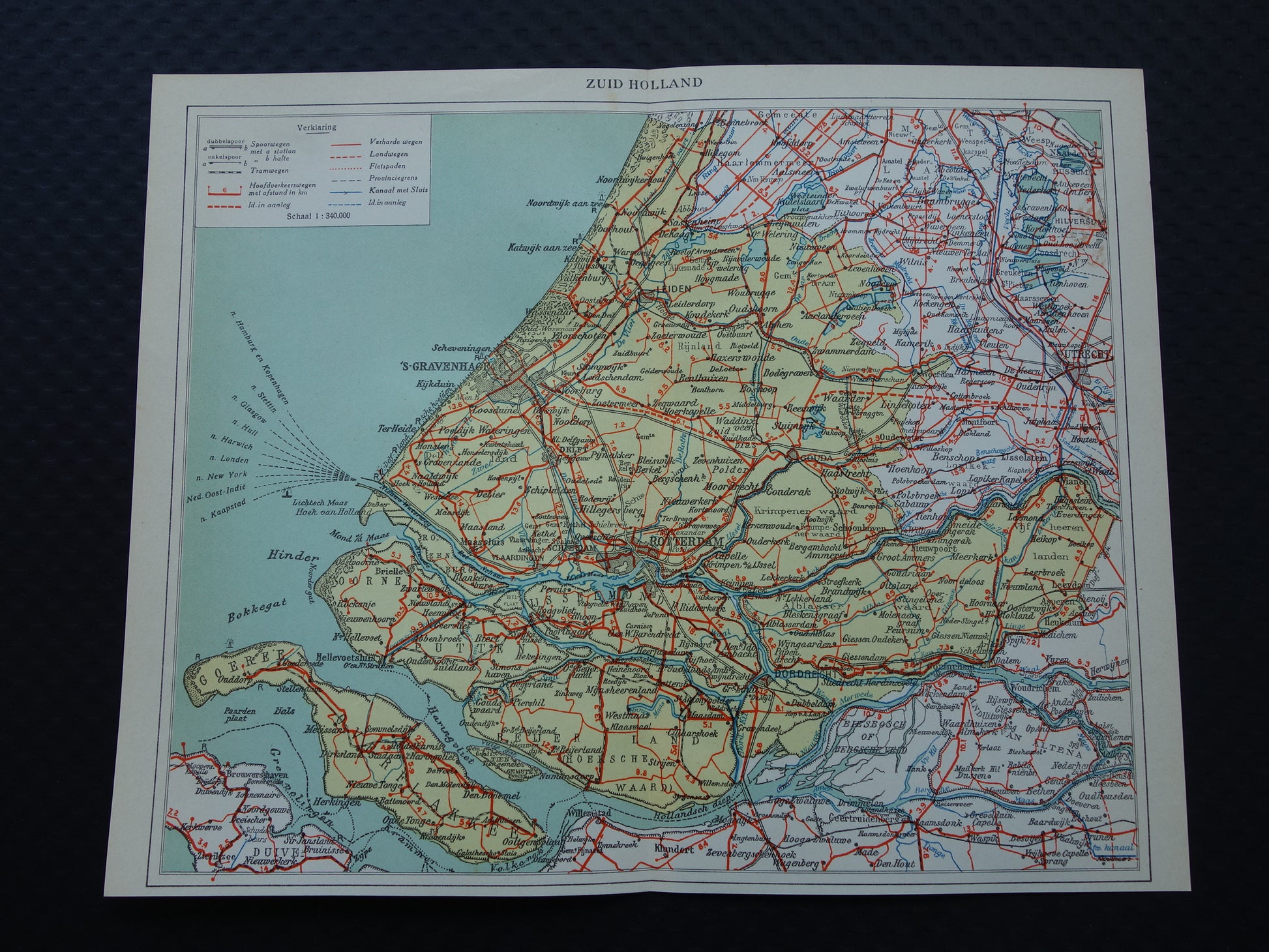 Zuid-Holland Oude landkaart van de provincie Zuid-Holland uit 1939 originele vintage historische kaart