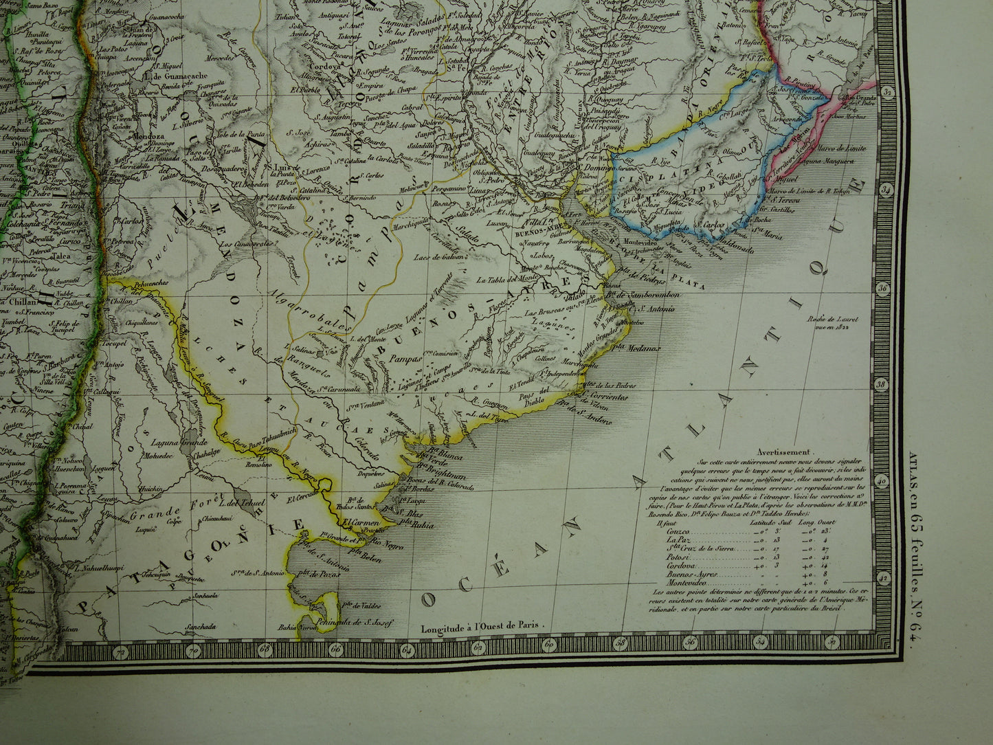 South America large old French map of Peru Bolivia Argentina Paraguay original antique hand colored map