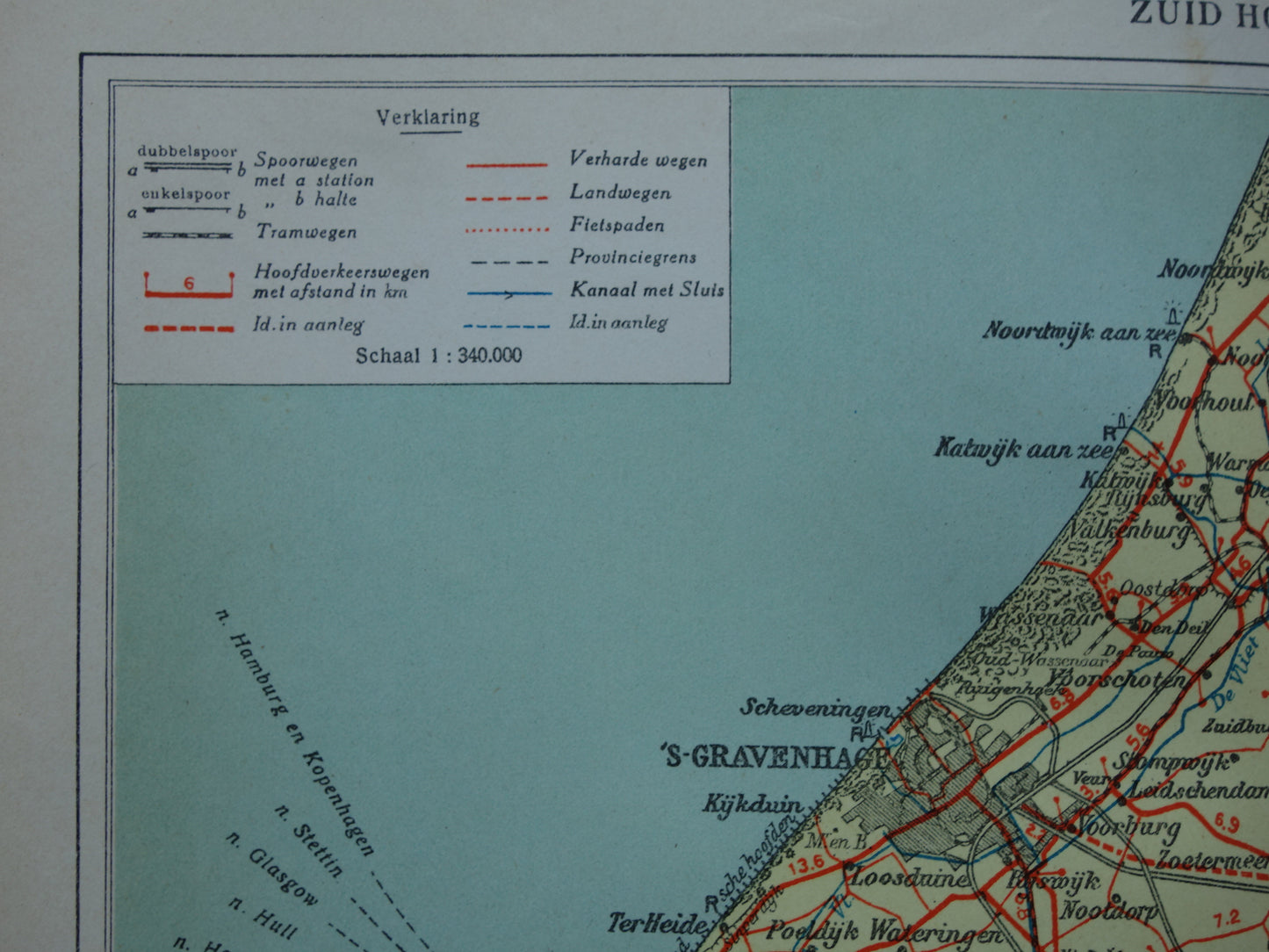 Zuid-Holland Oude landkaart van de provincie Zuid-Holland uit 1939 originele vintage historische kaart