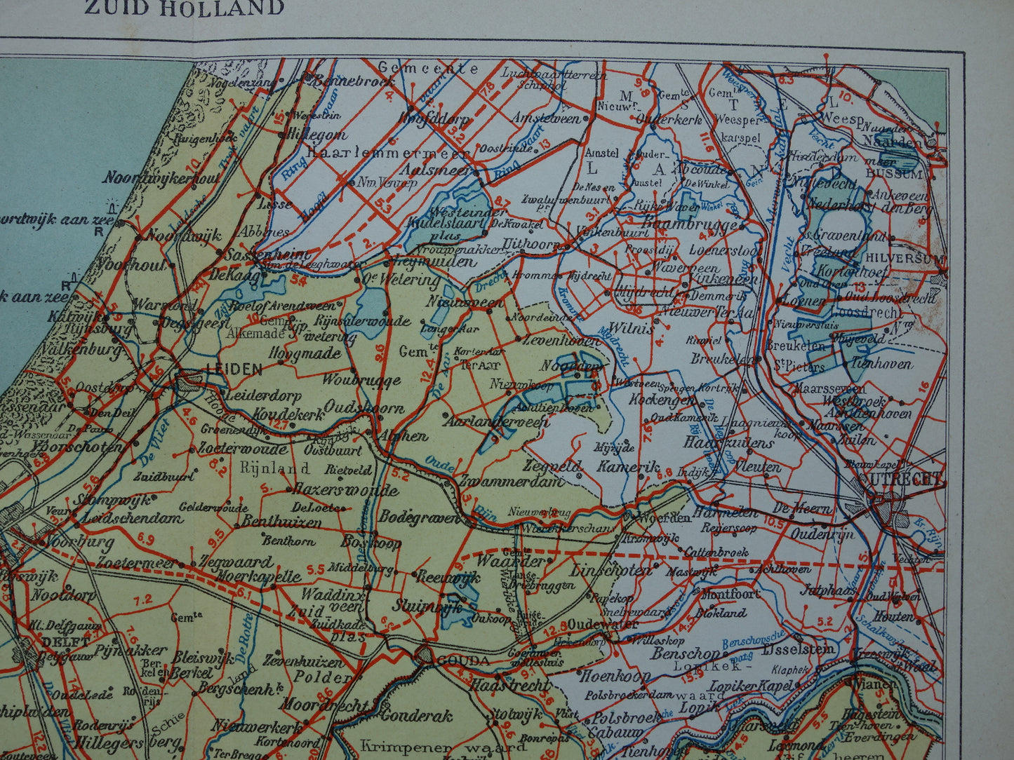 Zuid-Holland Oude landkaart van de provincie Zuid-Holland uit 1939 originele vintage historische kaart