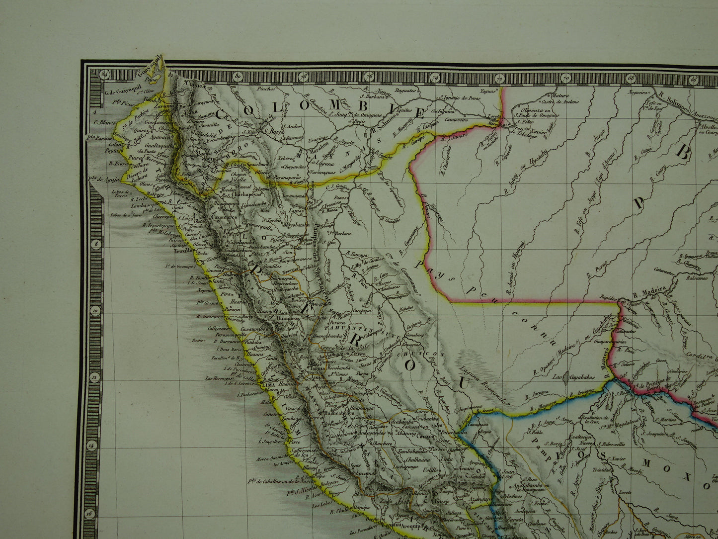 South America large old French map of Peru Bolivia Argentina Paraguay original antique hand colored map