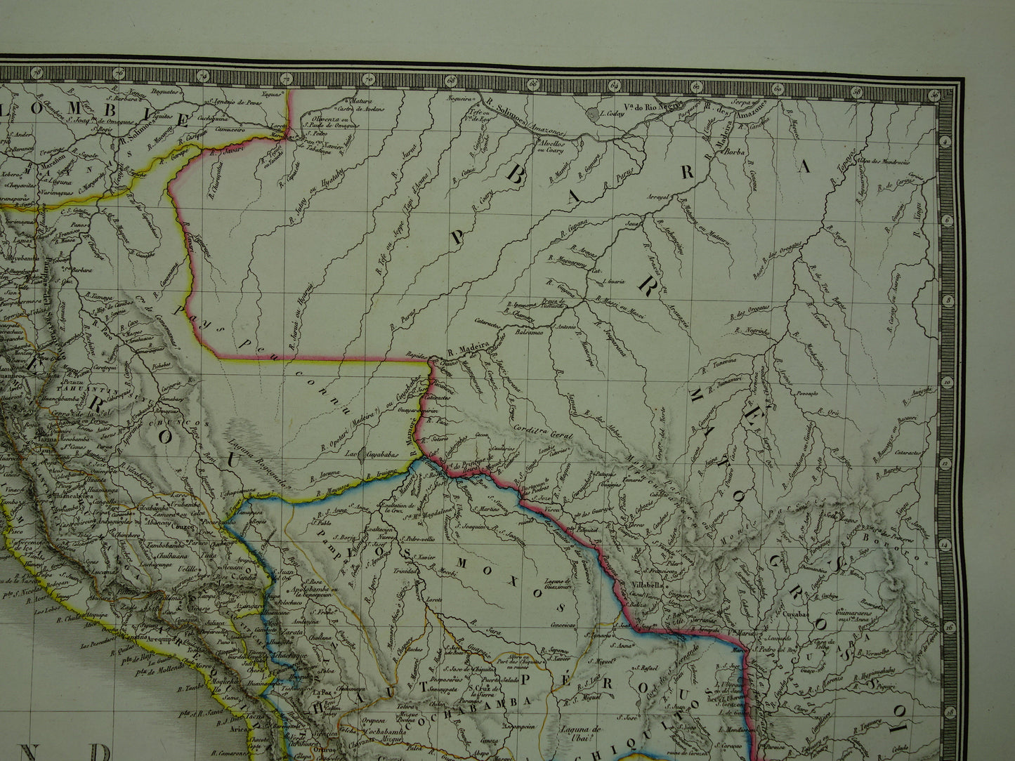South America large old French map of Peru Bolivia Argentina Paraguay original antique hand colored map