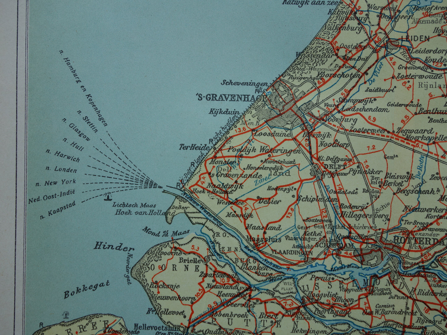 Zuid-Holland Oude landkaart van de provincie Zuid-Holland uit 1939 originele vintage historische kaart