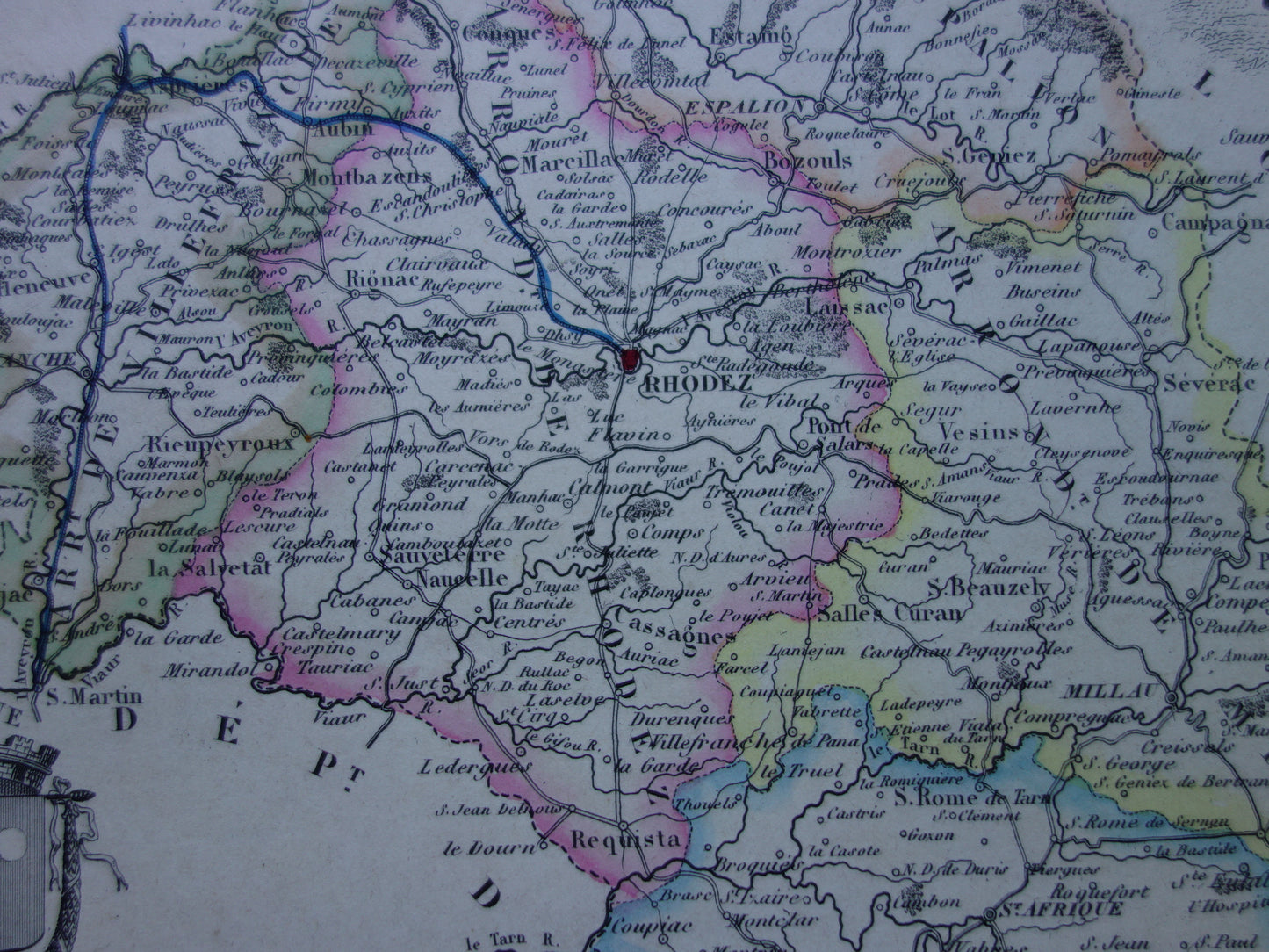 AVEYRON department France old map 1856 original antique map Rodez historical maps