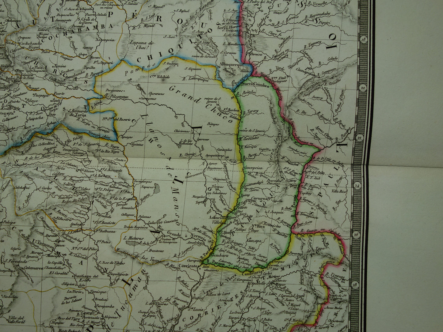 South America large old French map of Peru Bolivia Argentina Paraguay original antique hand colored map