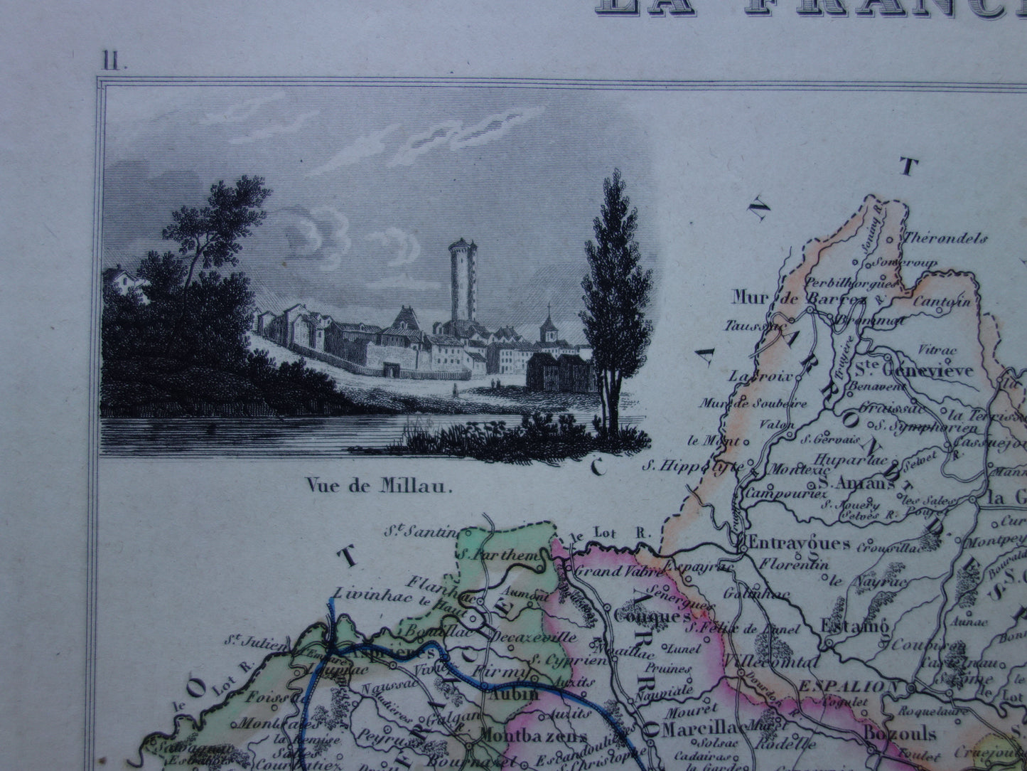 AVEYRON department France old map 1856 original antique map Rodez historical maps