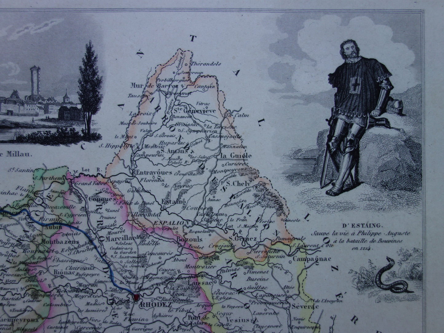 AVEYRON department France old map 1856 original antique map Rodez historical maps