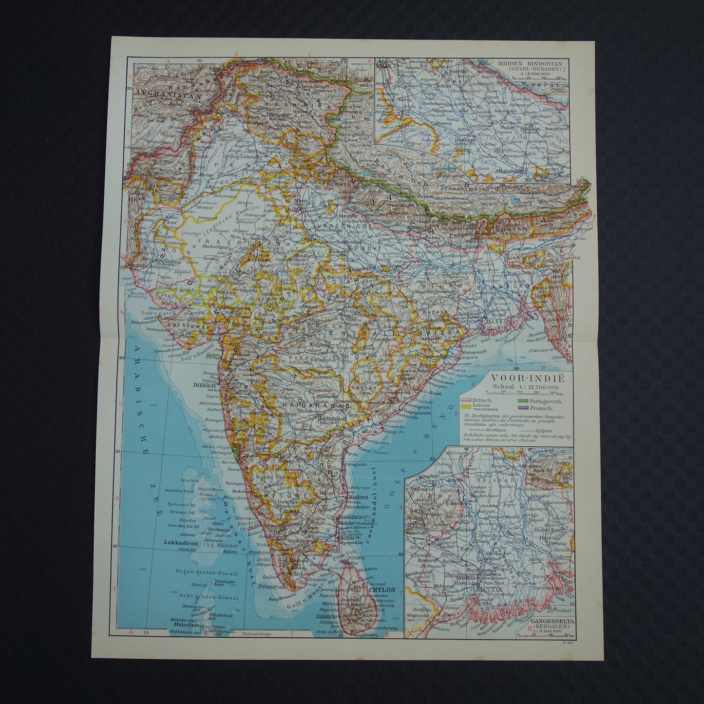 Oude landkaart van India uit 1939 originele historische Nederlandse kaart van India