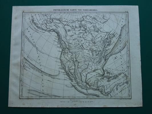 NOORD AMERIKA vintage landkaart 175+ jaar oude kaart van rivieren en oceanen uit 1849 originele vintage historische kaarten