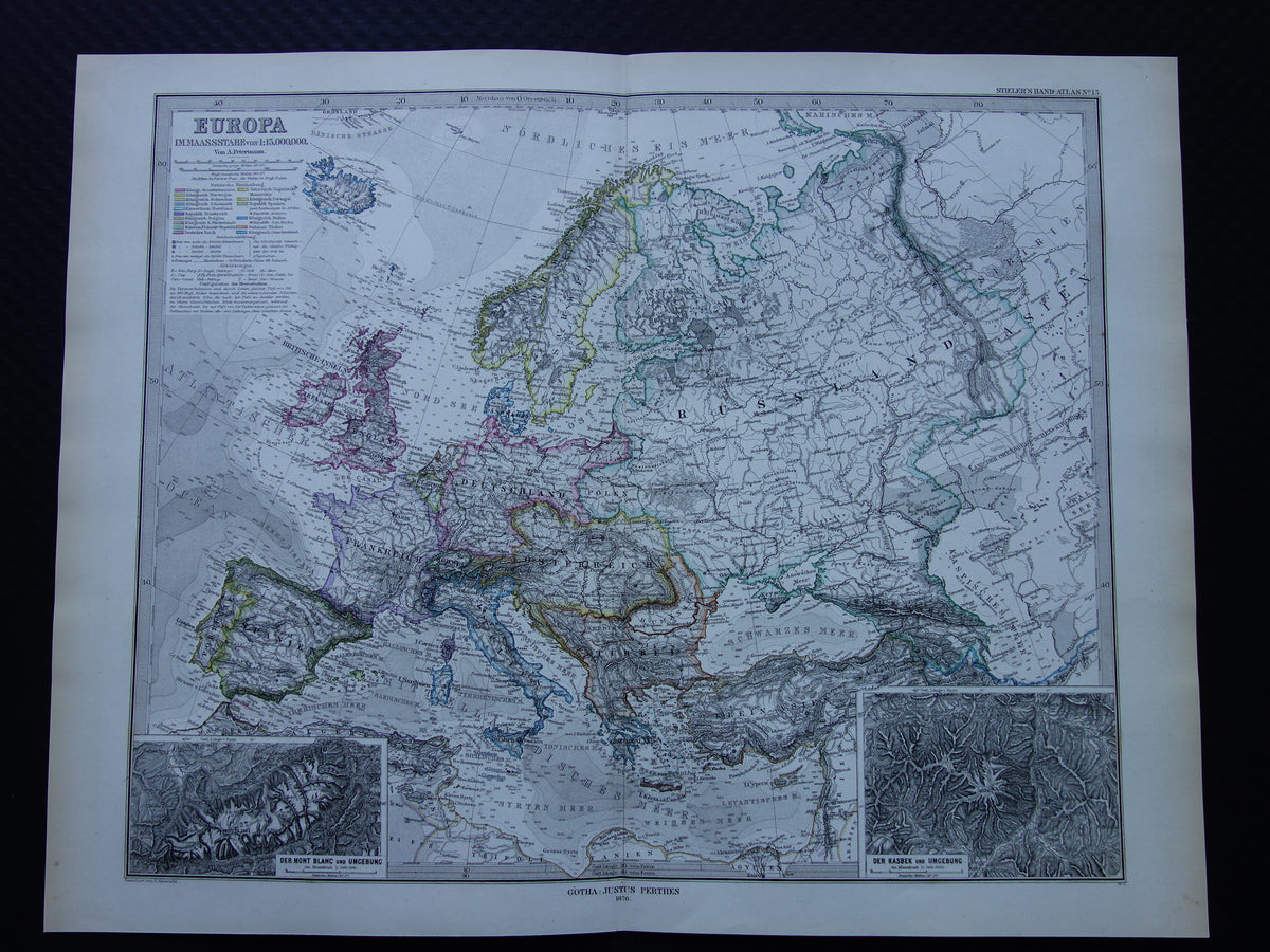 EUROPA oude landkaart van Europa uit 1876 originele antieke Duitse kaart van continent Europa