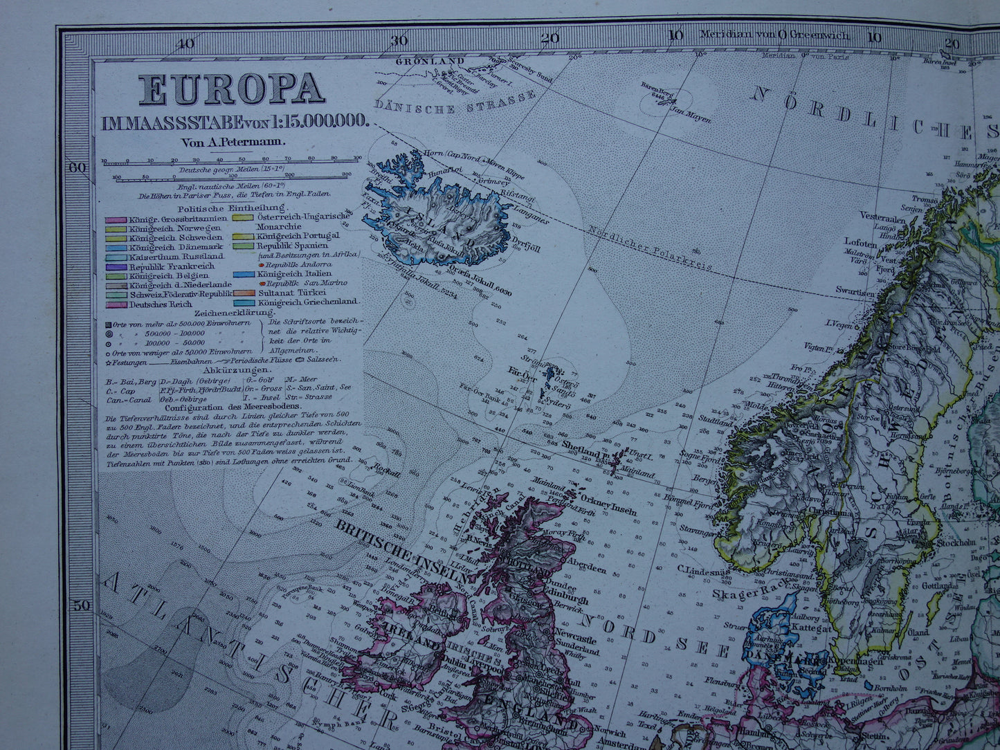 EUROPA oude landkaart van Europa uit 1876 originele antieke Duitse kaart van continent Europa