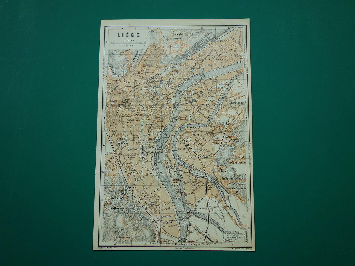 Old map of Liège Belgium from 1910 original antique map Liège carte de Liège vintage maps
