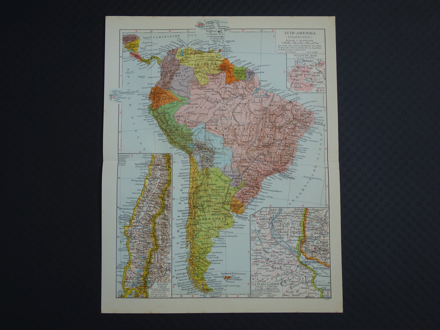 SOUTH AMERICA Old map of continent from 1939 original historical Dutch map of South America