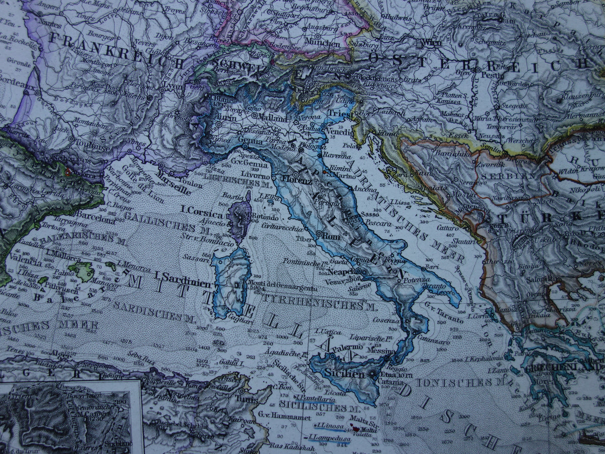 EUROPA oude landkaart van Europa uit 1876 originele antieke Duitse kaart van continent Europa