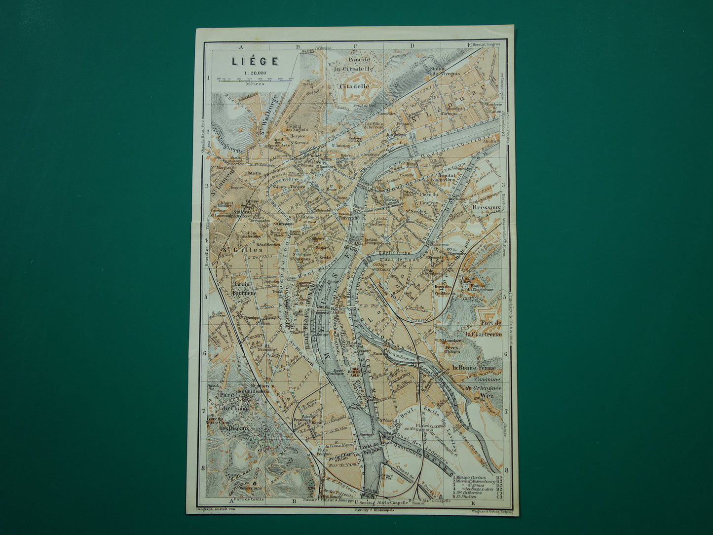 Old map of Liège Belgium from 1910 original antique map Liège carte de Liège vintage maps