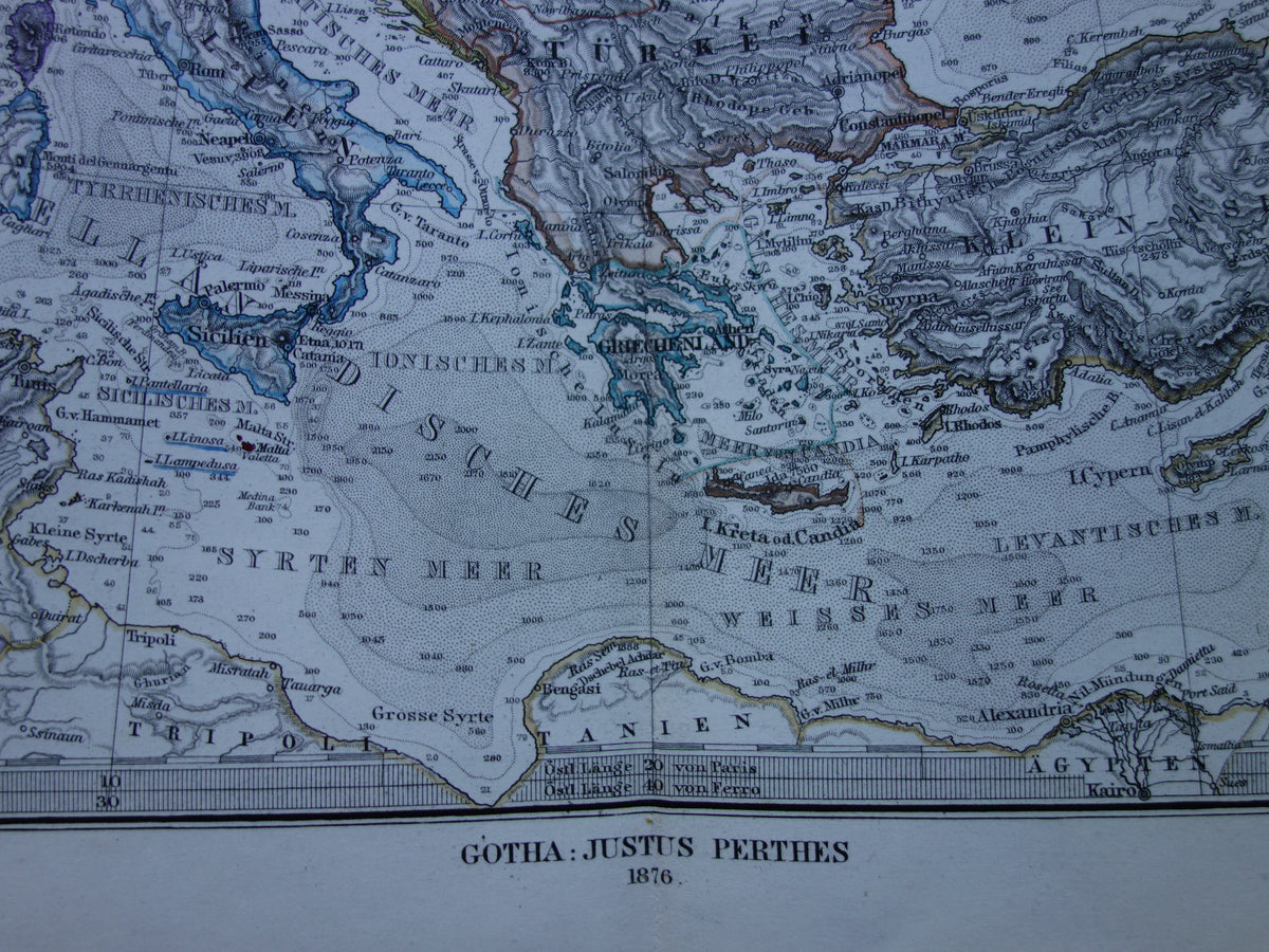EUROPA oude landkaart van Europa uit 1876 originele antieke Duitse kaart van continent Europa