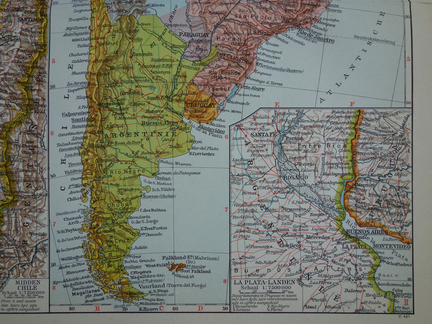 SOUTH AMERICA Old map of continent from 1939 original historical Dutch map of South America