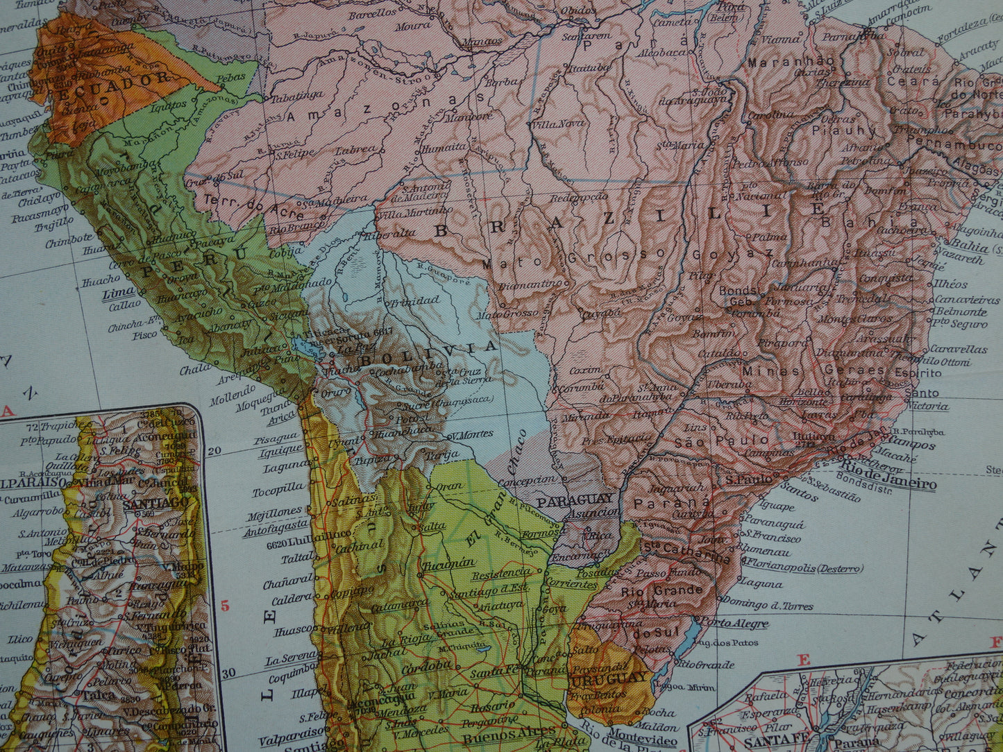 SOUTH AMERICA Old map of continent from 1939 original historical Dutch map of South America