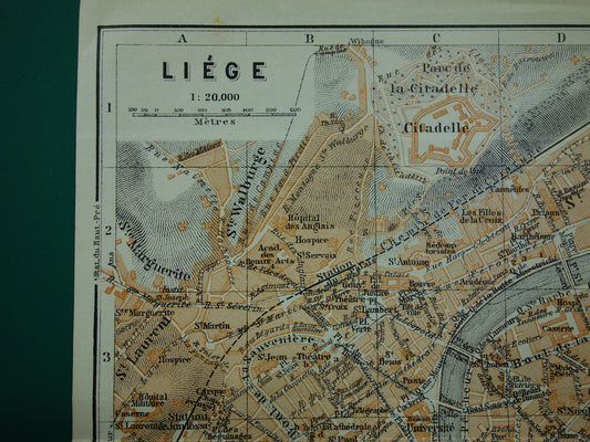 Oude kaart van Luik België uit 1910 originele antieke plattegrond Luik carte de Liège vintage kaarten