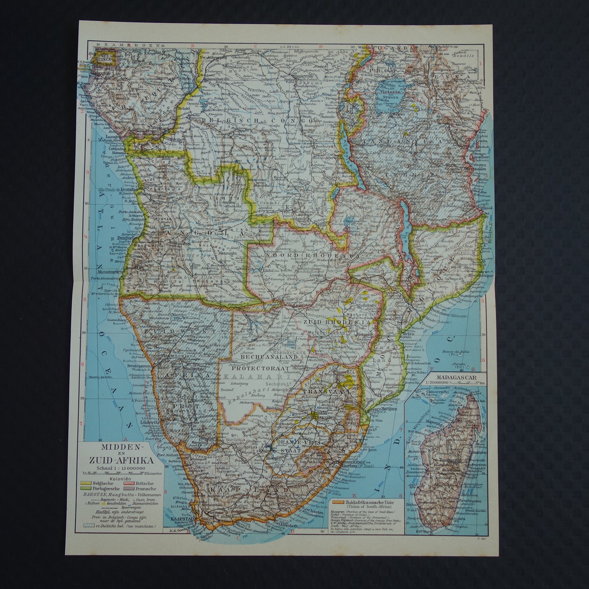 Oude kaart van Midden- en Zuid-Afrika in 1939 originele Nederlandse historische landkaart