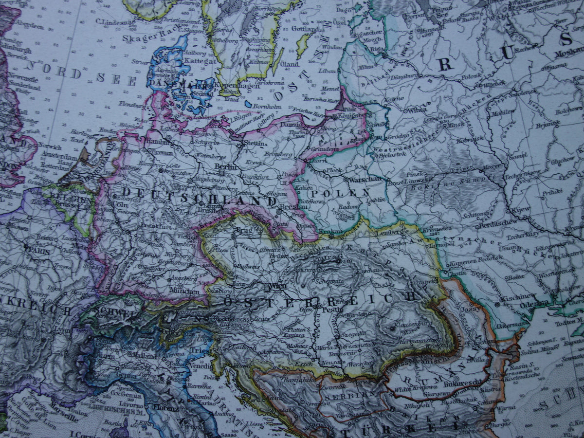EUROPA oude landkaart van Europa uit 1876 originele antieke Duitse kaart van continent Europa