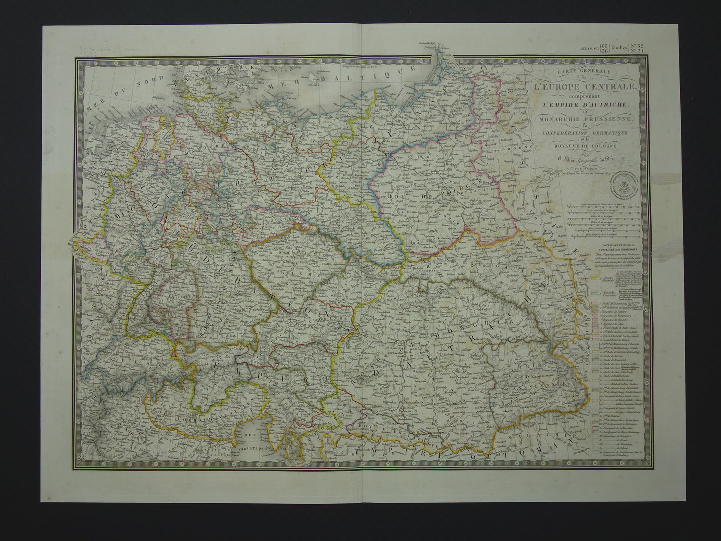 CENTRAL EUROPE old map from 1830 Germany Poland Austria Hungary Large original antique French map