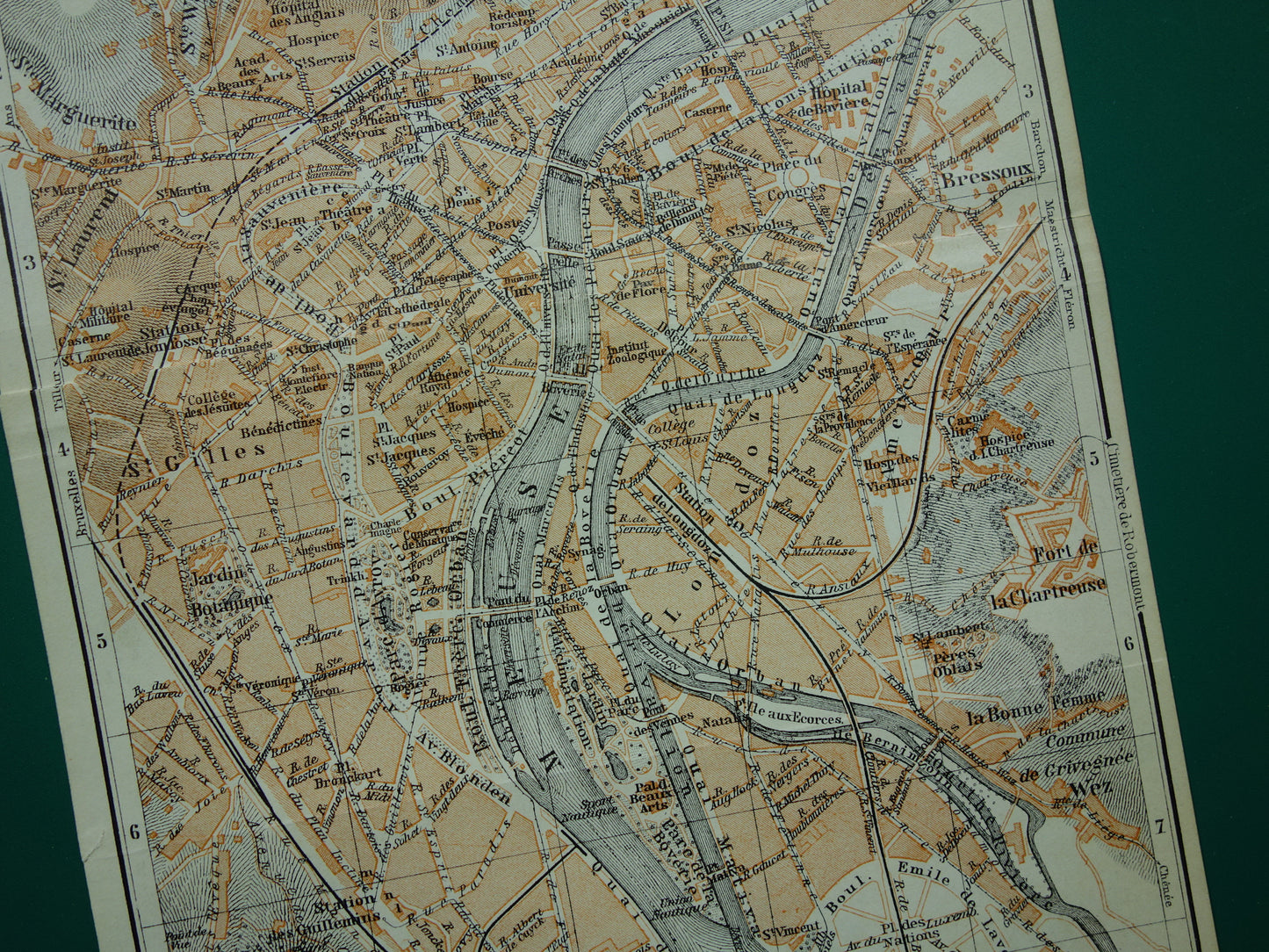 Old map of Liège Belgium from 1910 original antique map Liège carte de Liège vintage maps