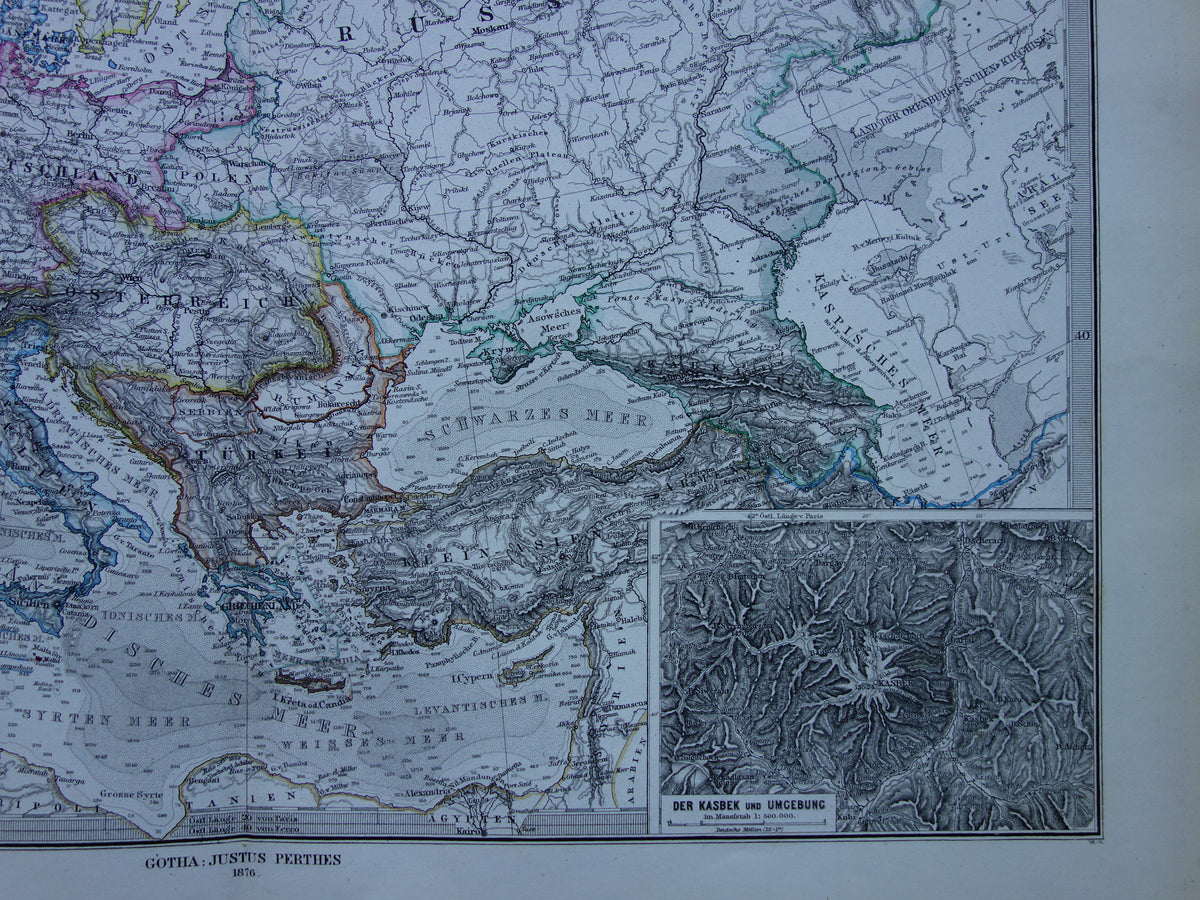 EUROPA oude landkaart van Europa uit 1876 originele antieke Duitse kaart van continent Europa