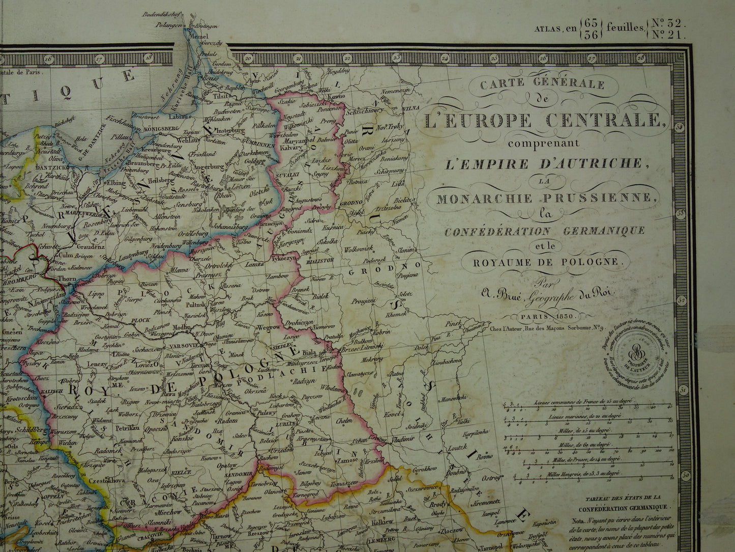 CENTRAL EUROPE old map from 1830 Germany Poland Austria Hungary Large original antique French map