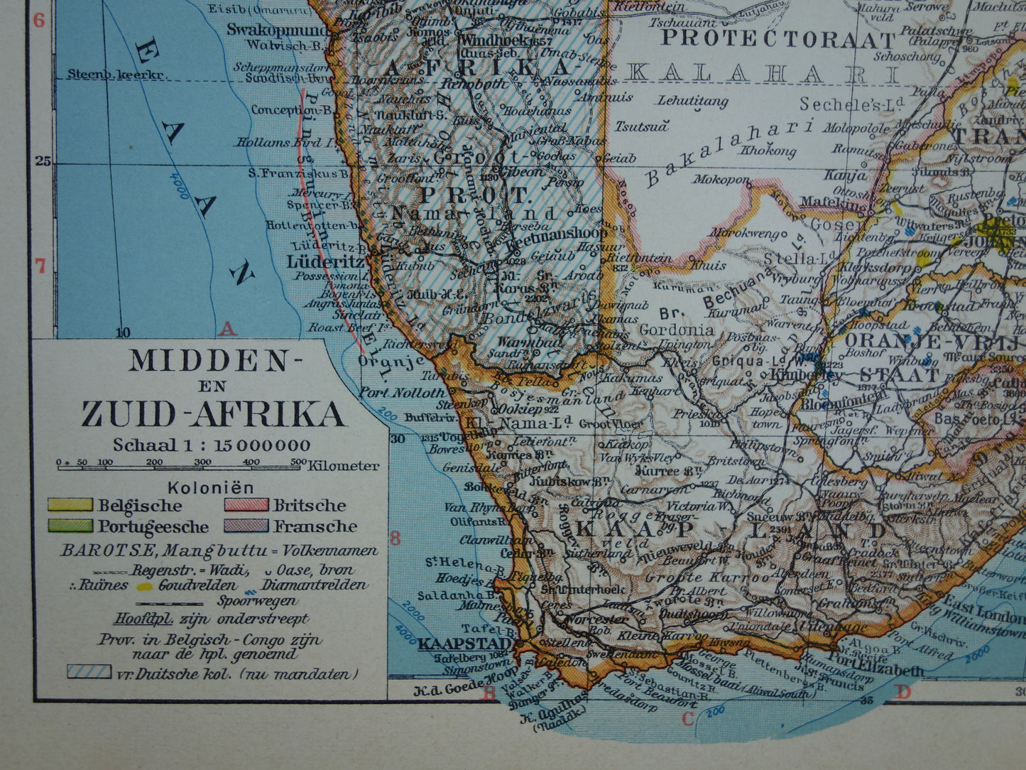 Old map of Central and South Africa in 1939 original Dutch historical map