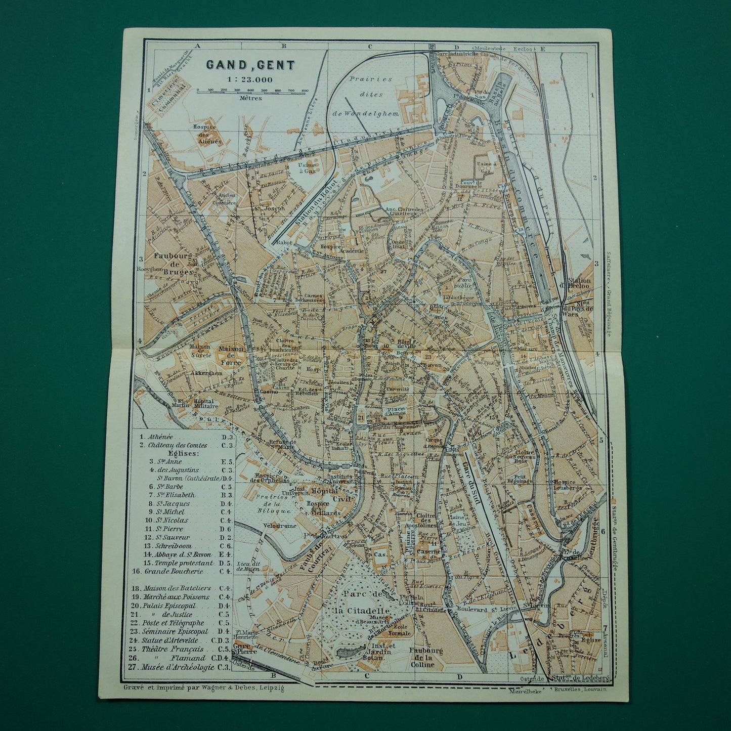 GHENT old map of Ghent Belgium from 1910 small original antique map map