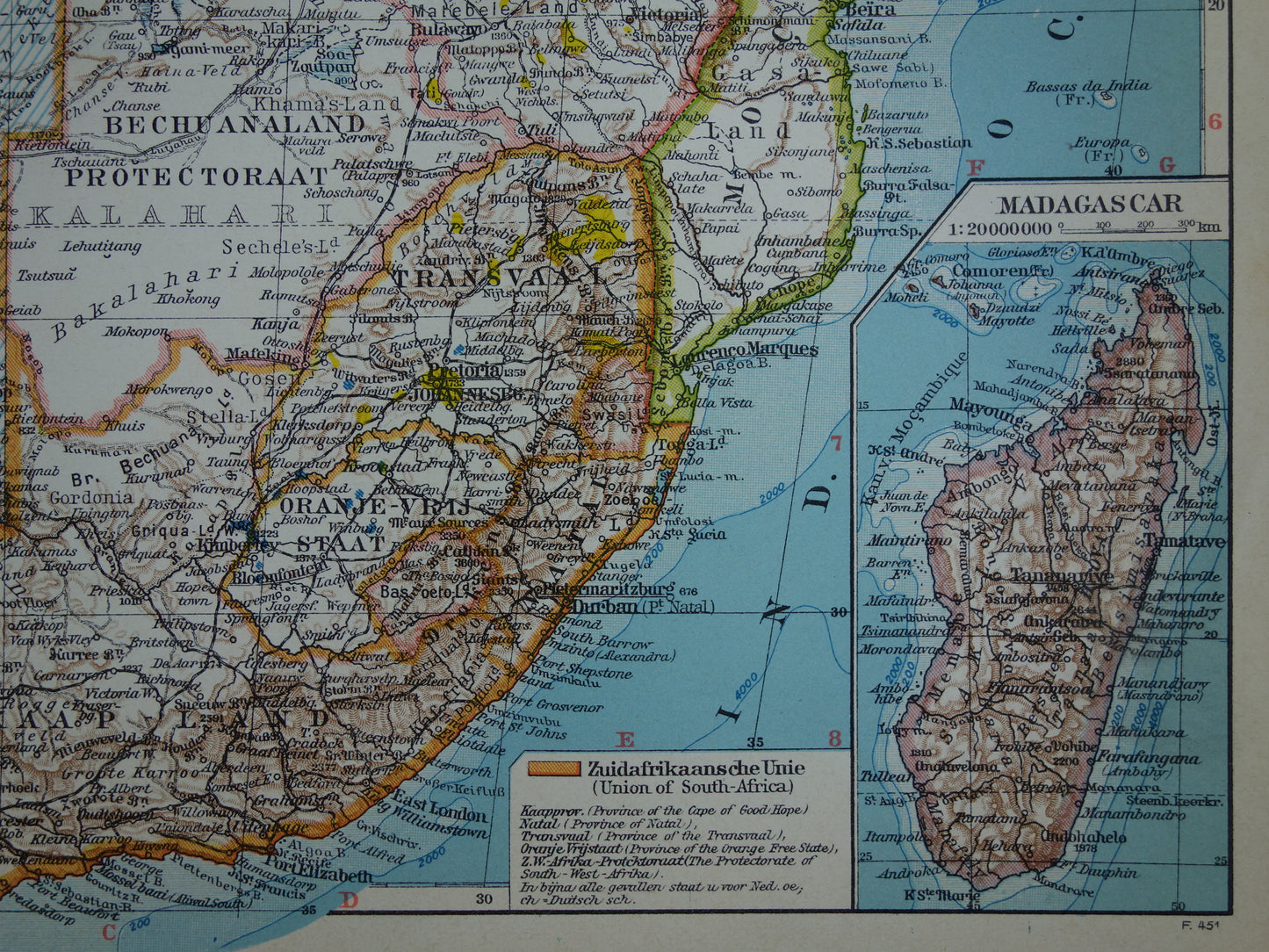 Old map of Central and South Africa in 1939 original Dutch historical map