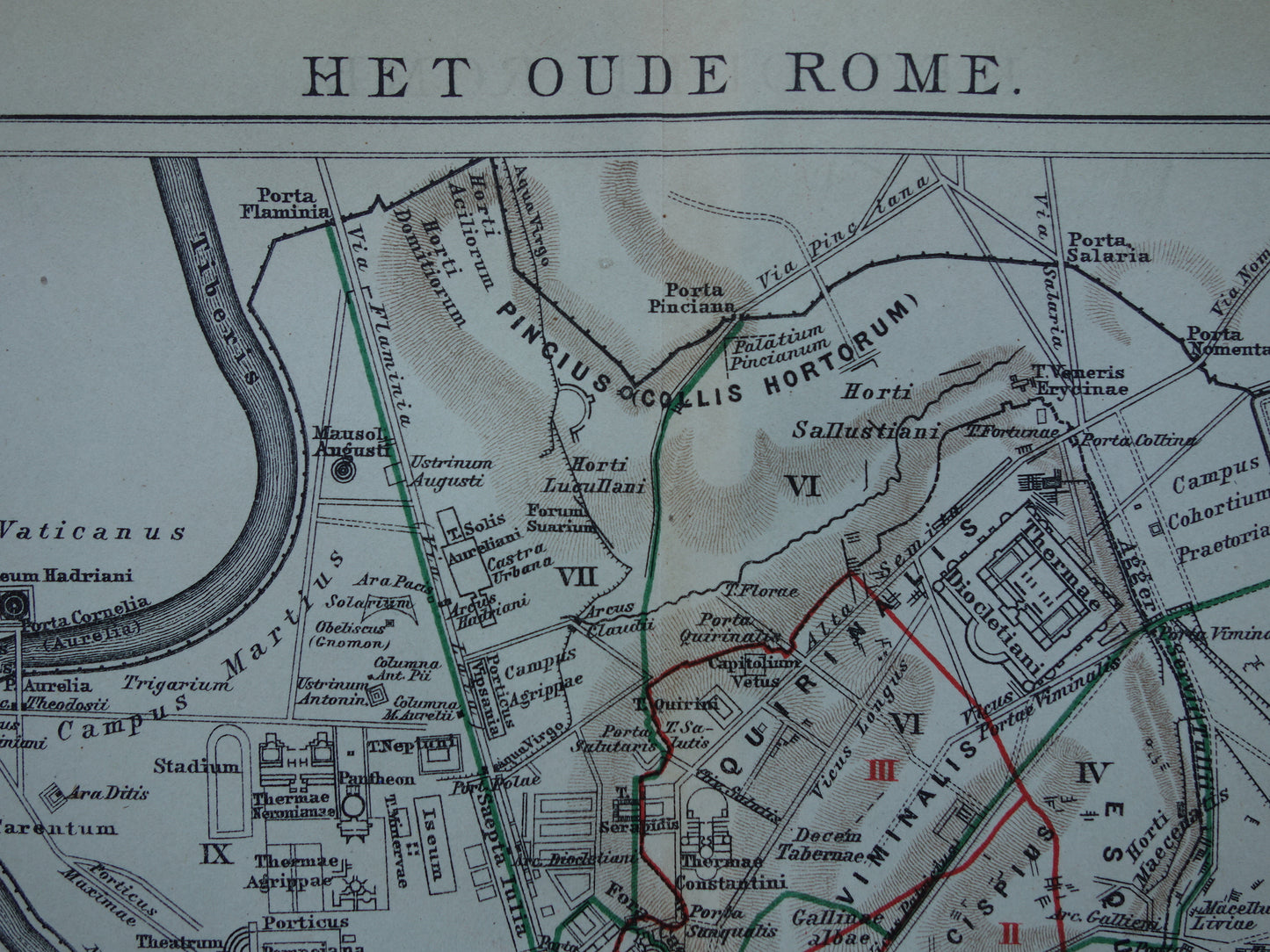 Old map of Rome in classical antiquity from 1921 original Dutch antique map of Rome Forum Romanum