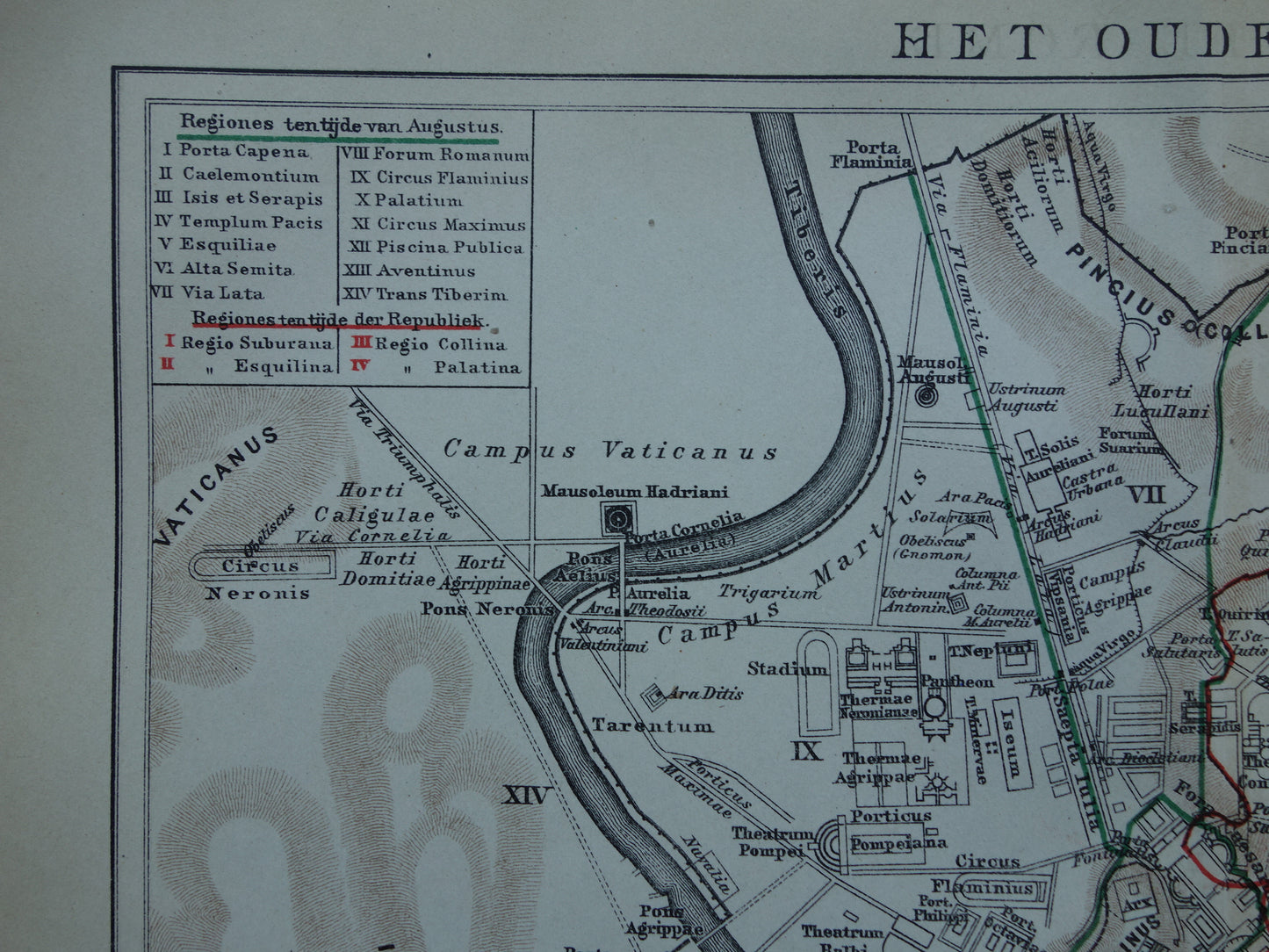 Old map of Rome in classical antiquity from 1921 original Dutch antique map of Rome Forum Romanum