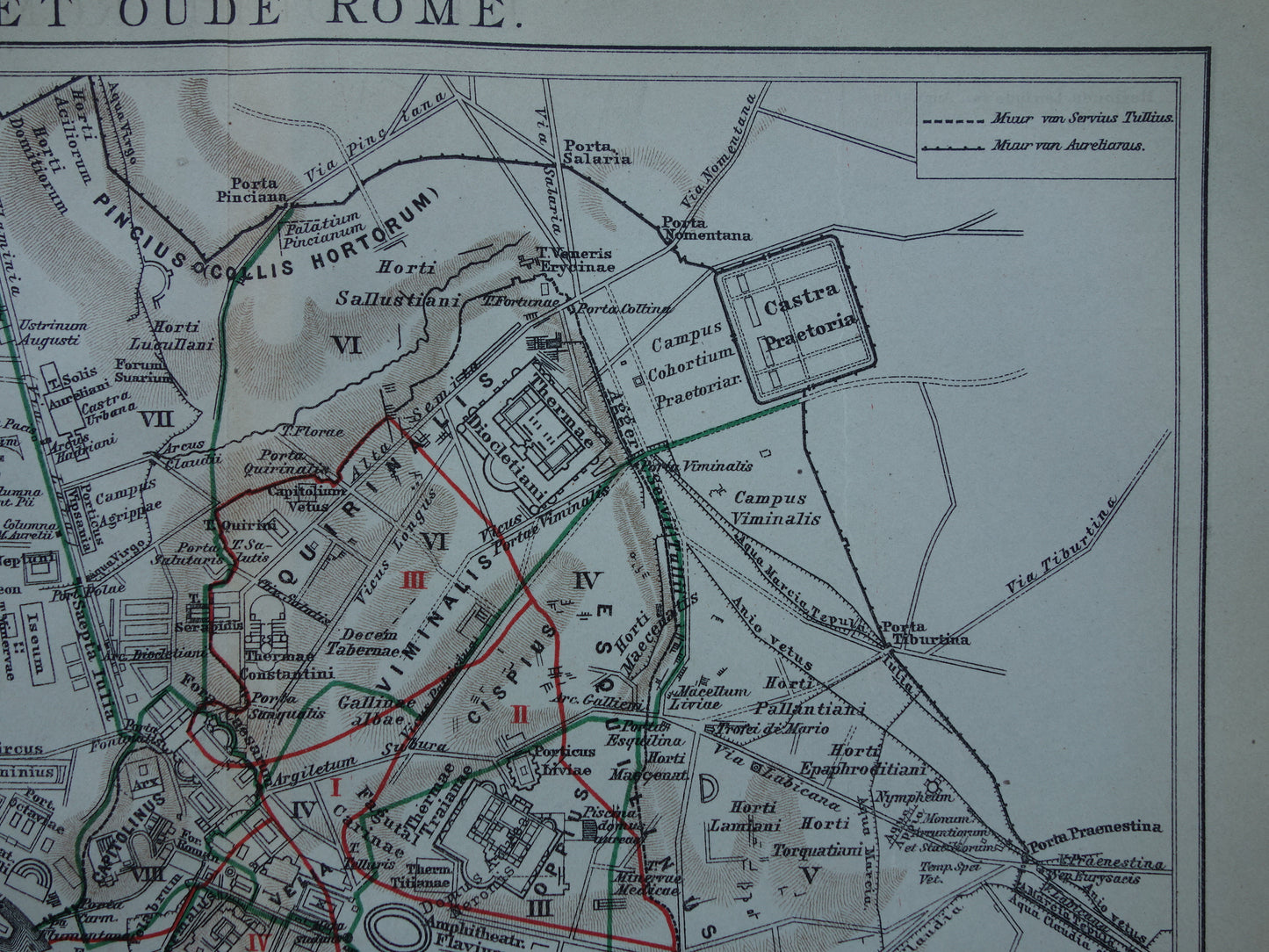 Old map of Rome in classical antiquity from 1921 original Dutch antique map of Rome Forum Romanum