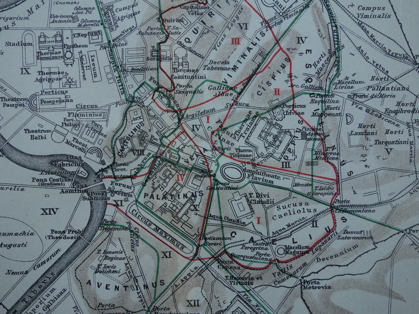 Old map of Rome in classical antiquity from 1921 original Dutch antique map of Rome Forum Romanum