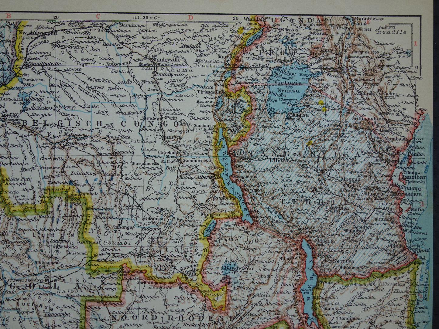 Old map of Central and South Africa in 1939 original Dutch historical map