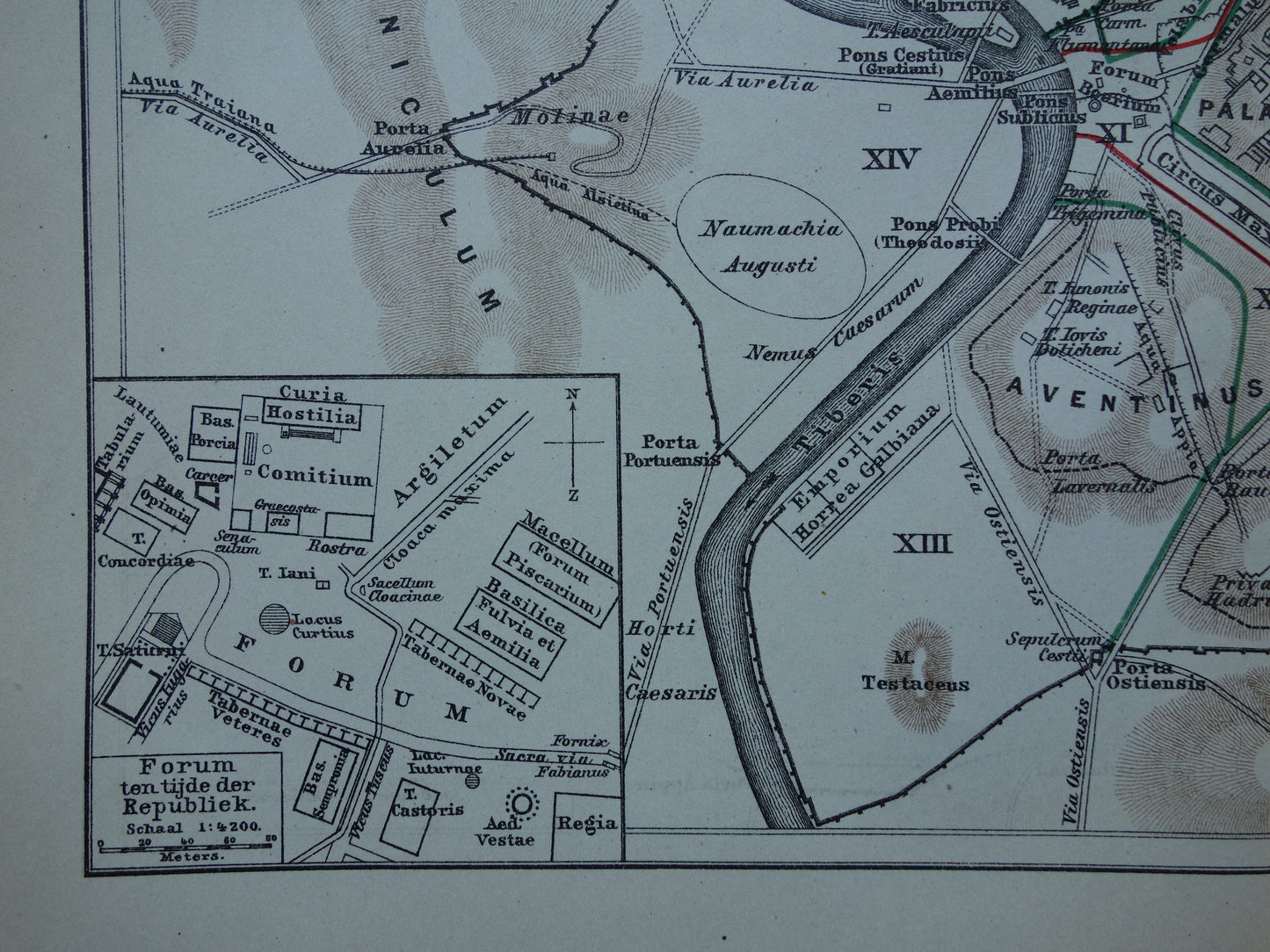 Old map of Rome in classical antiquity from 1921 original Dutch antique map of Rome Forum Romanum