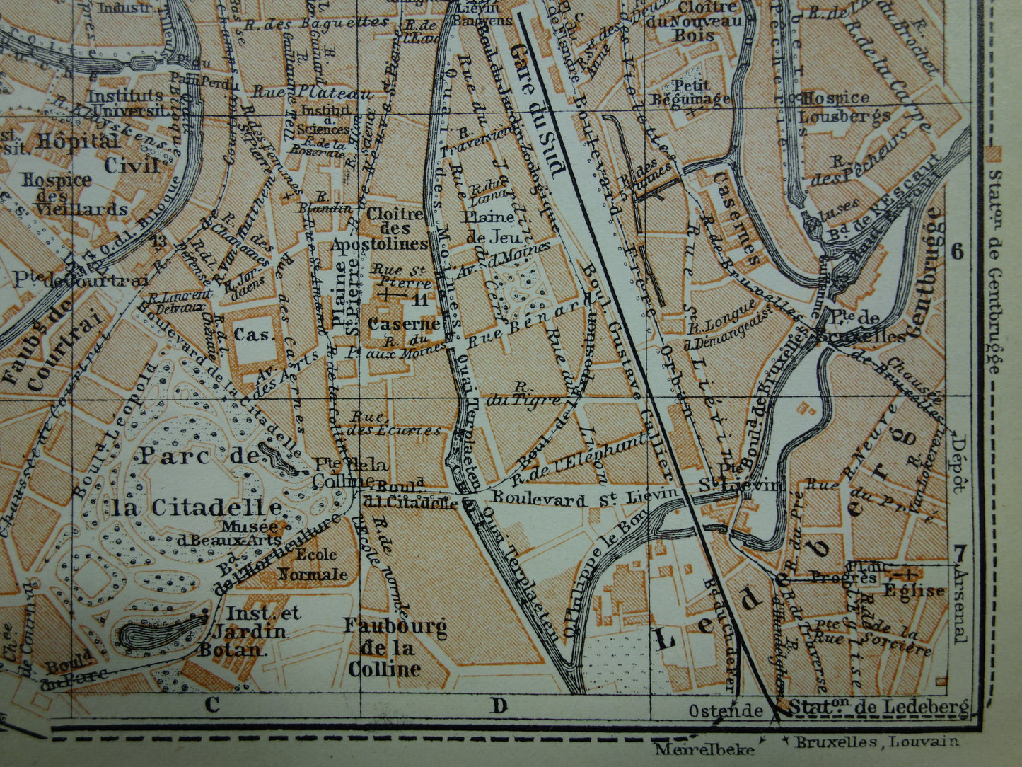 GHENT old map of Ghent Belgium from 1910 small original antique map map