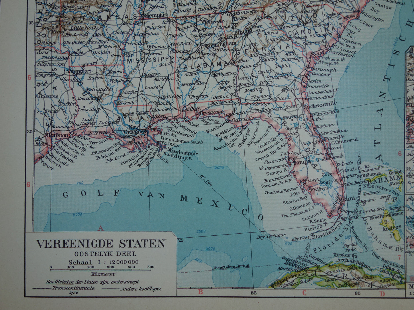 UNITED STATES old Dutch map of the USA in 1939 in two parts - original vintage map