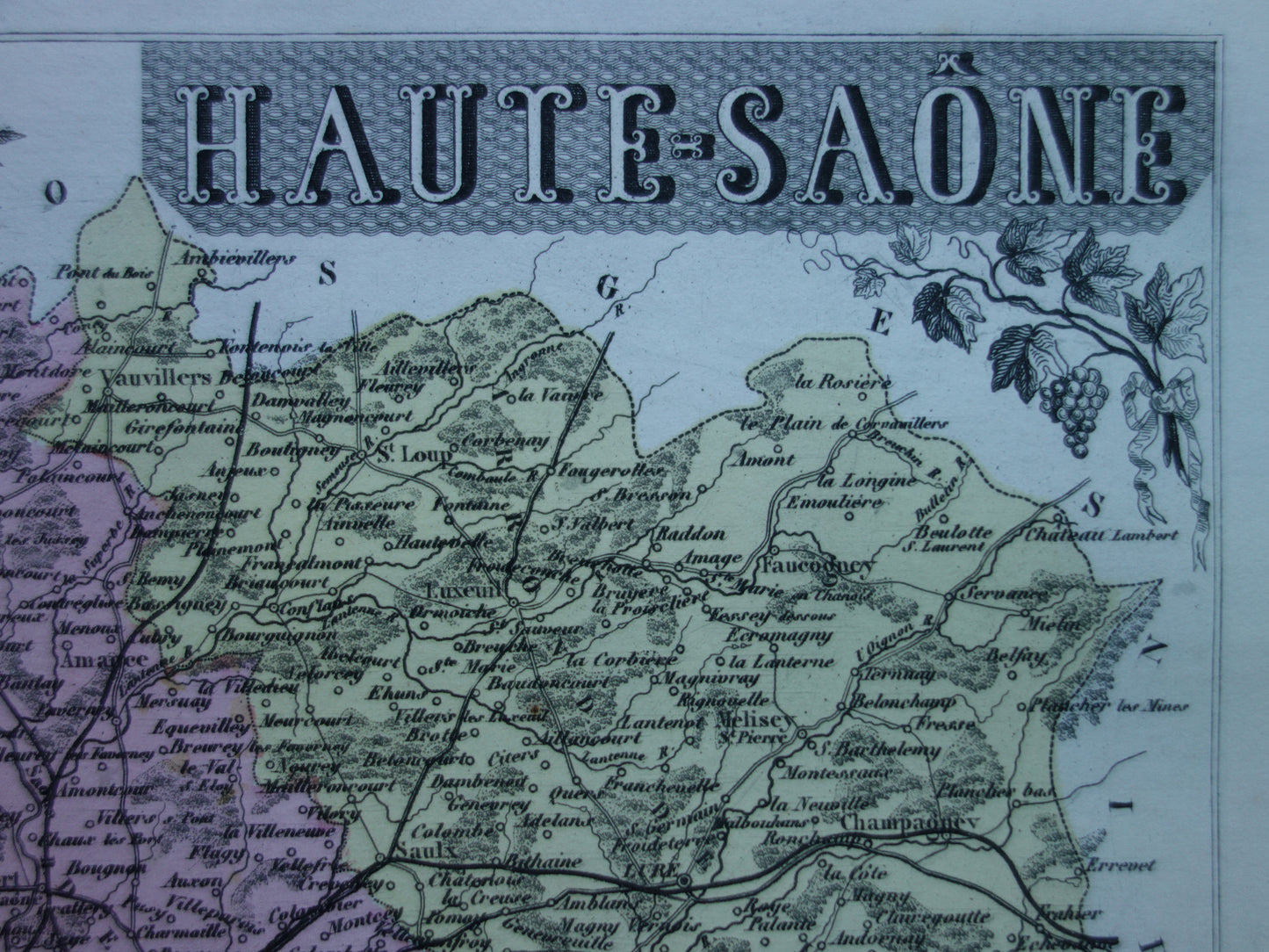 Haute-Saône departement Frankrijk oude kaart 1872 originele antieke landkaart Vesoul