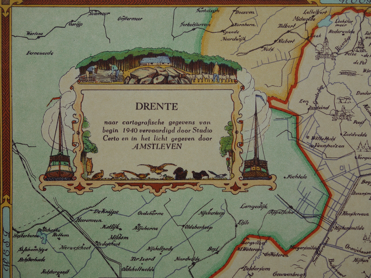DRENTE Vintage map of the province of Drenthe from 1947 Old historical map