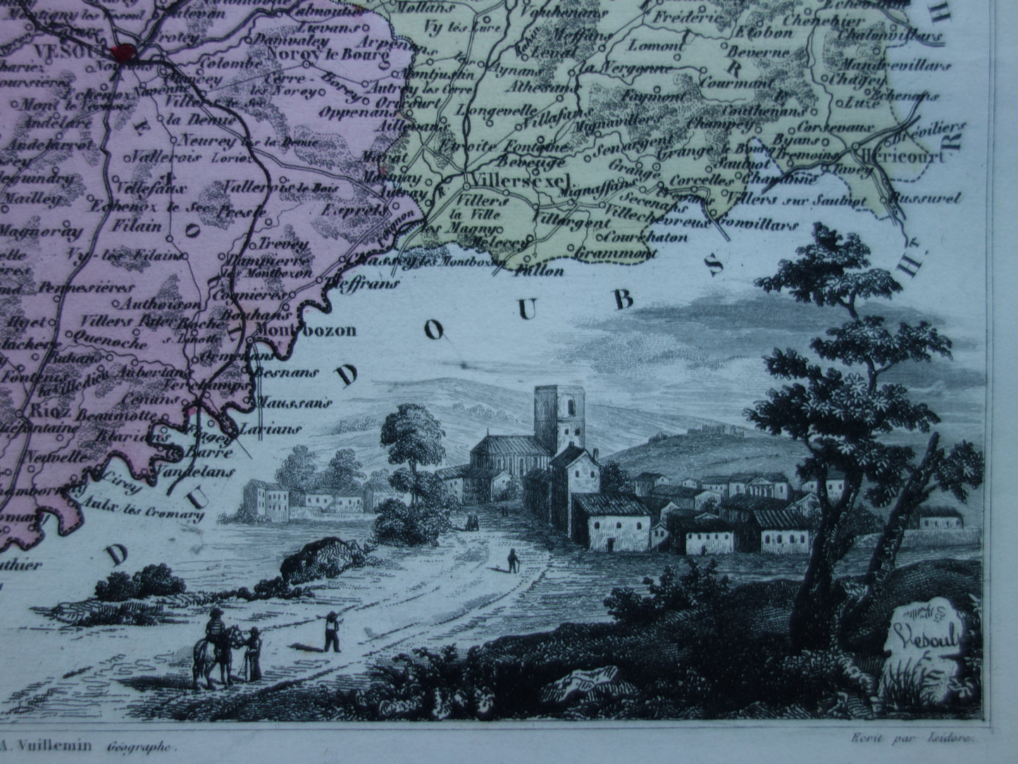 Haute-Saône departement Frankrijk oude kaart 1872 originele antieke landkaart Vesoul