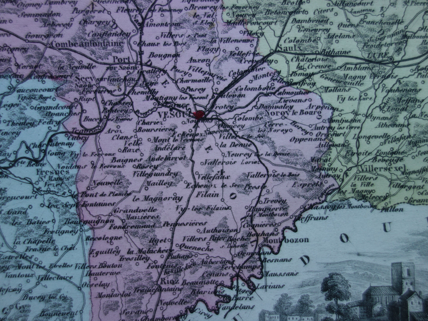 Haute-Saône departement Frankrijk oude kaart 1872 originele antieke landkaart Vesoul