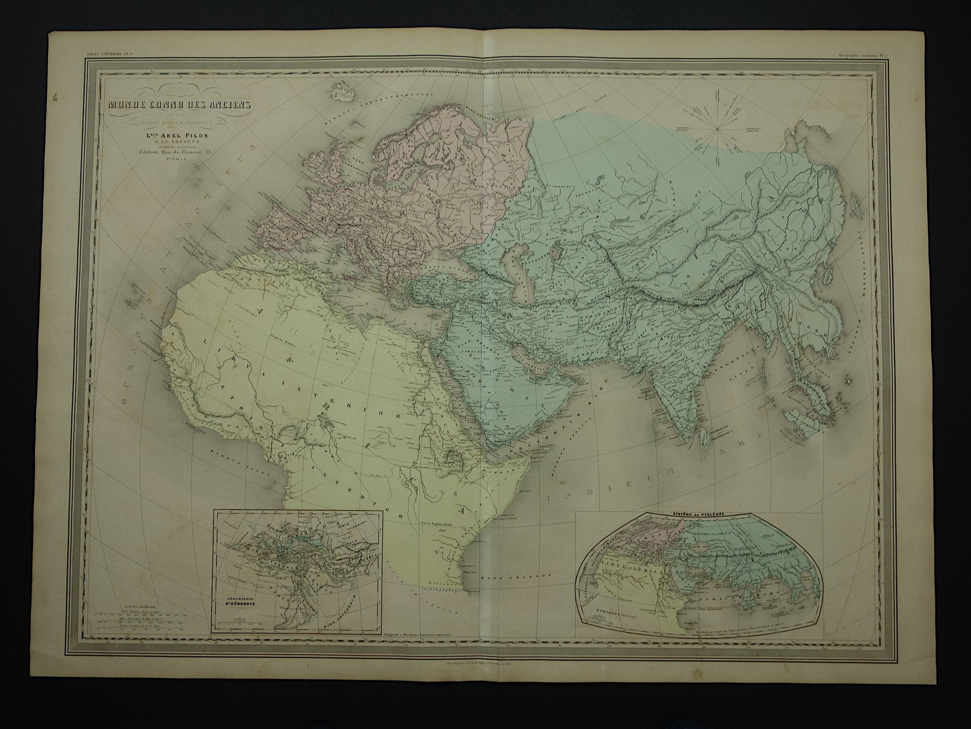 Oude Wereldkaart van Klassieke Oudheid 1880 zeer grote kaart van de wereld Ptolemaeus Herodotus